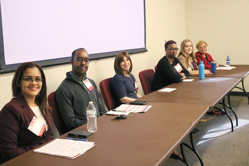 HEALTH Research Institute affiliate Dr. Virmarie Correa-Fernandez (far left) and community health representatives participating on the panel discussion Uncovering needs in local communities while conducting health equity work and finding collaborative solutions.